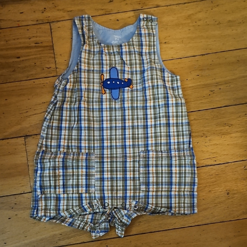 Plaid Baby Romper with Airplane Design